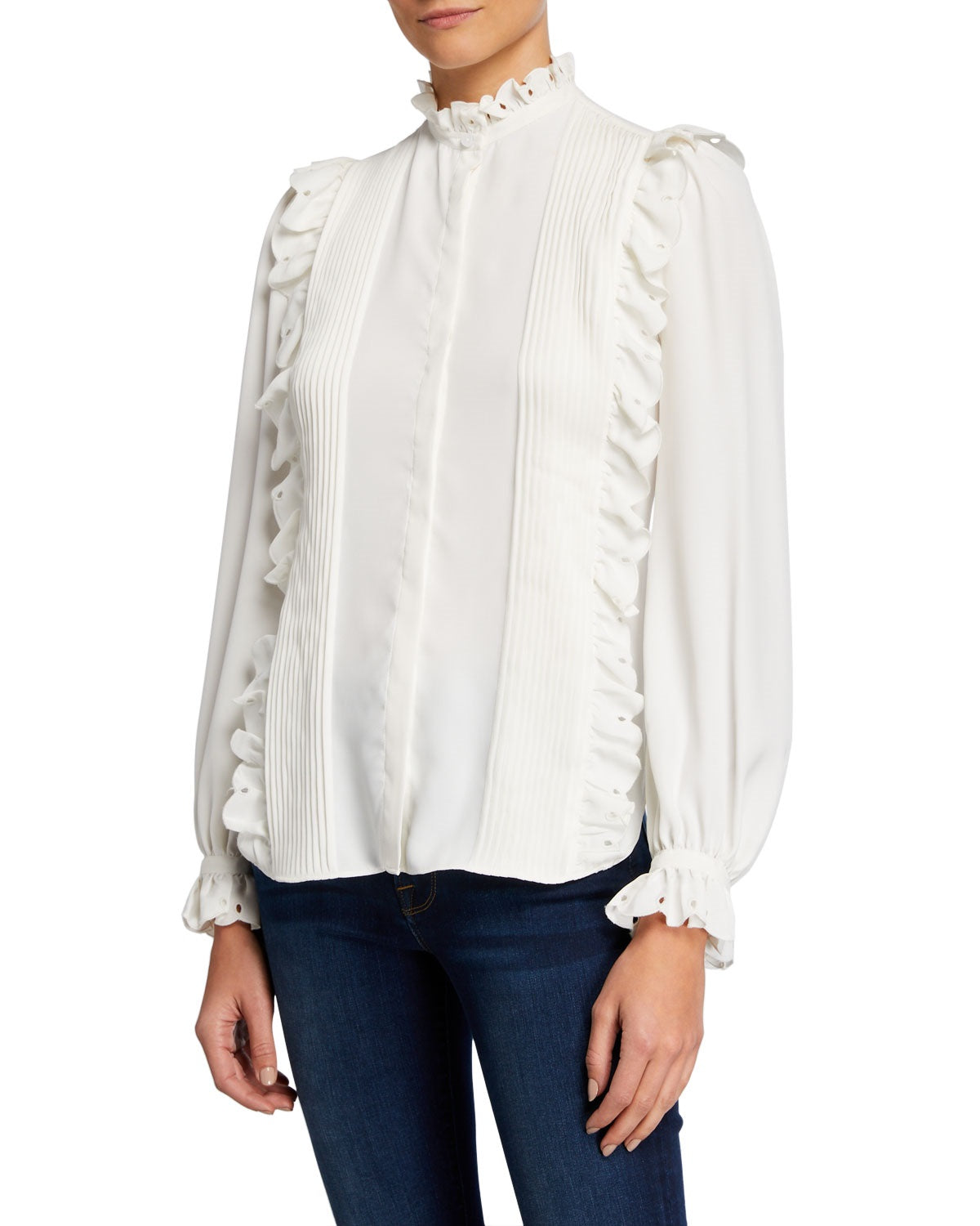 Blusa Joie Cheyanne com babados e botões, feminina, branca, tamanho X-S