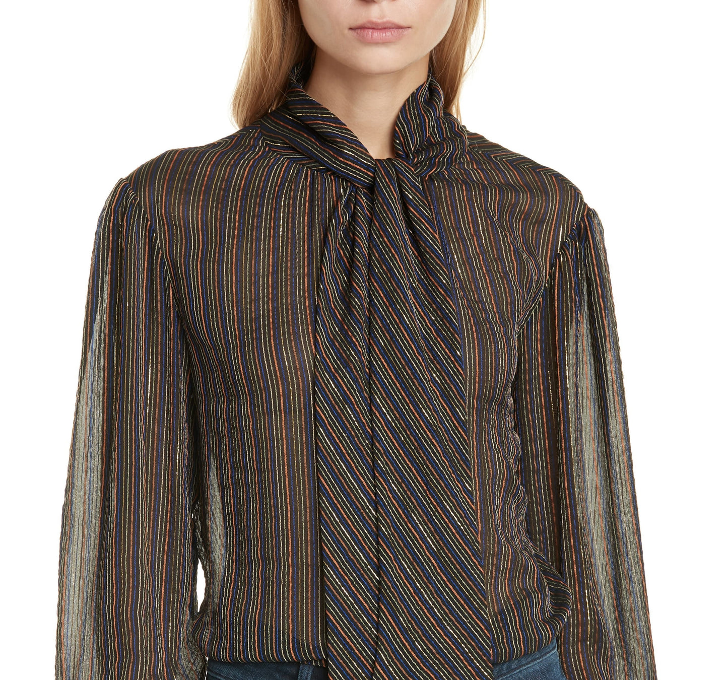 Blusa listrada de lurex manga longa Taylor Rebecca feminina, cor carvão, tamanho 4