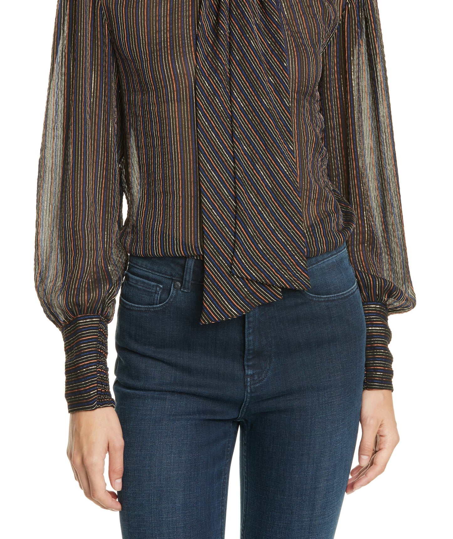 Blusa listrada de lurex manga longa Taylor Rebecca feminina, cor carvão, tamanho 4