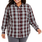 Camisa xadrez de algodão Ilanna Plus para mulheres Charter Club, preta, tamanho GG