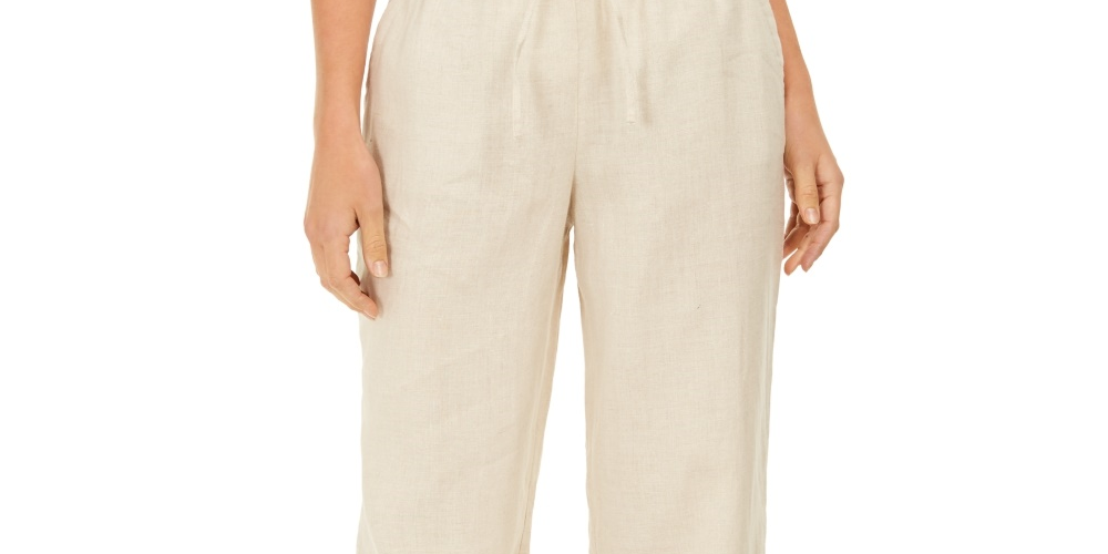 Calça feminina Charter Club de linho com cordão na cintura, marrom, tamanho pequeno