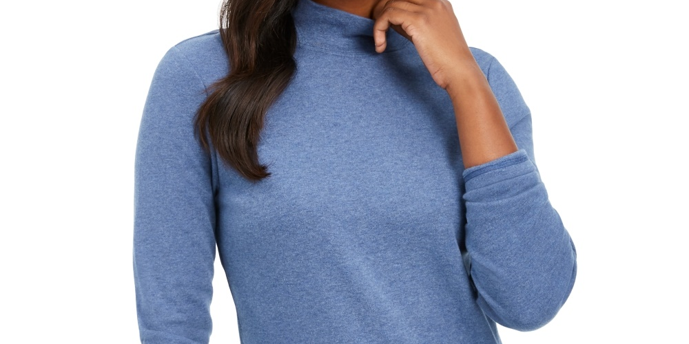 Blusa de gola alta de algodão Karen Scott feminina, azul, tamanho X-G