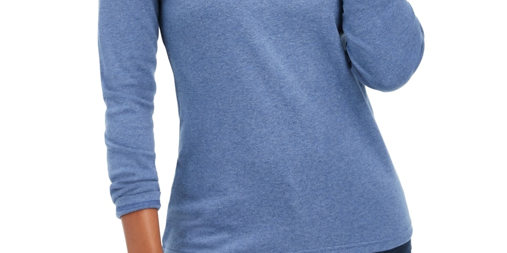 Blusa de gola alta de algodão Karen Scott feminina, azul, tamanho X-G