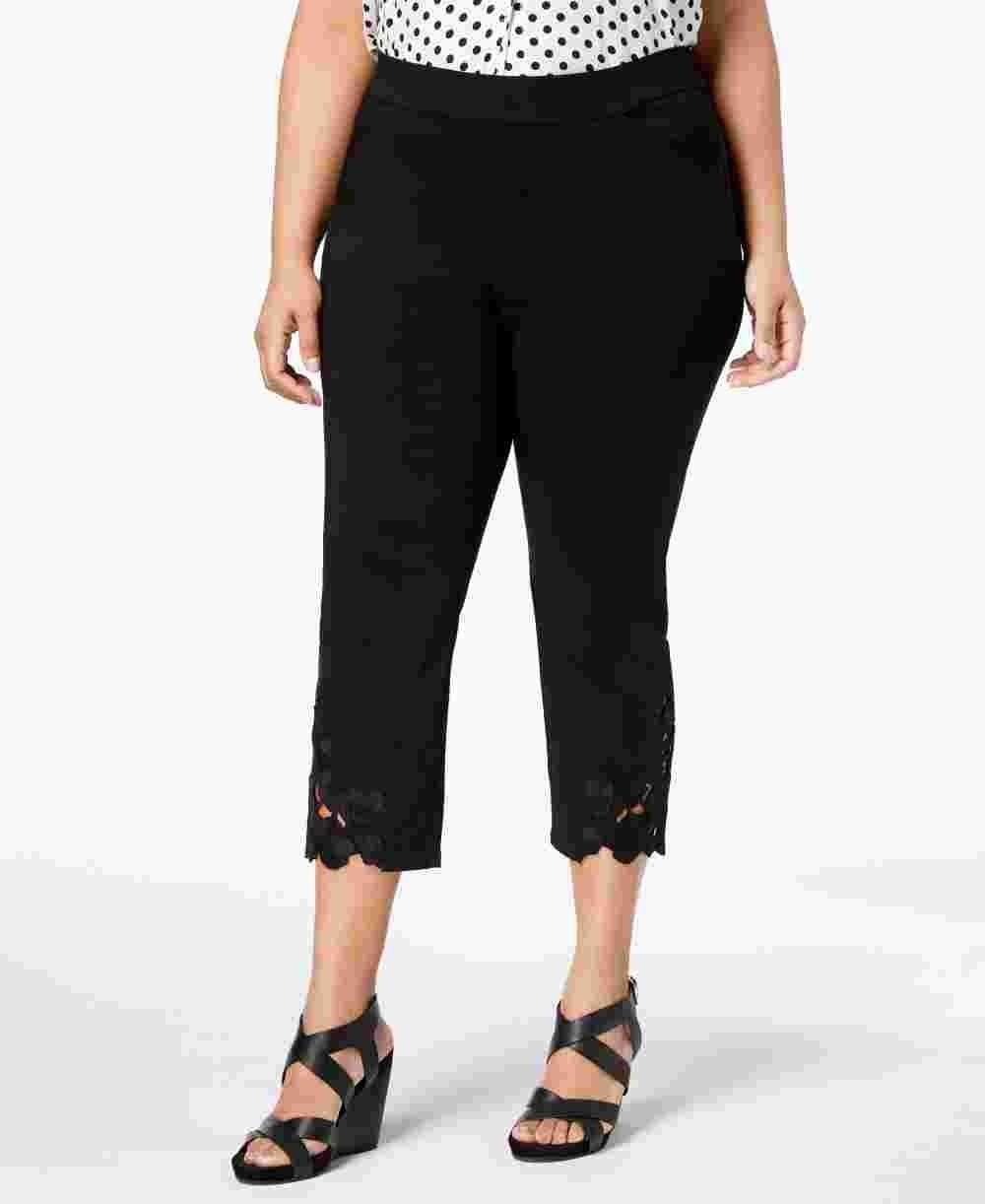 Calça curta feminina plus size com bainha de renda da INC International Concepts, preta, tamanho 24W