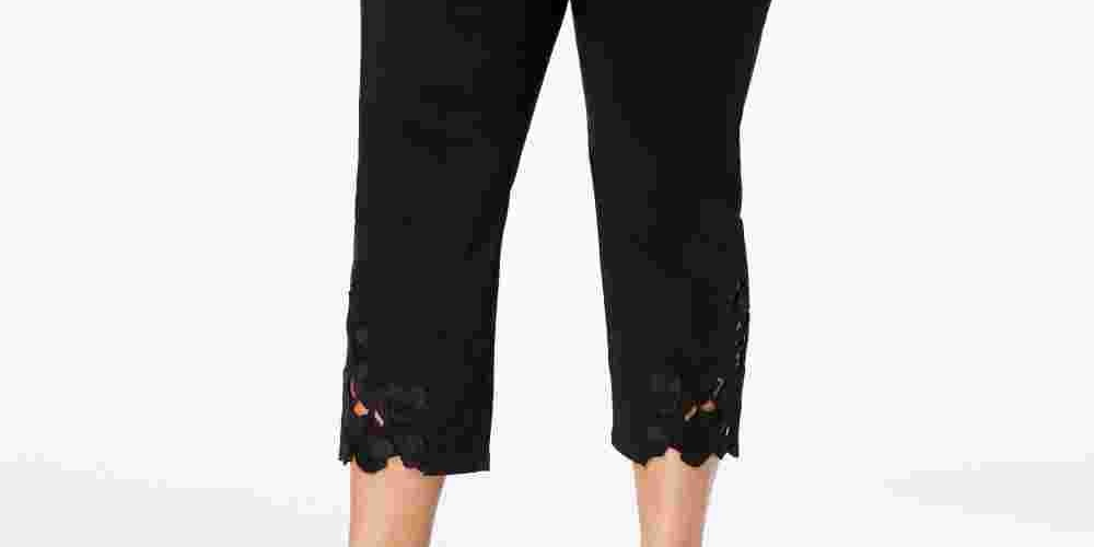 Calça curta feminina plus size com bainha de renda da INC International Concepts, preta, tamanho 24W