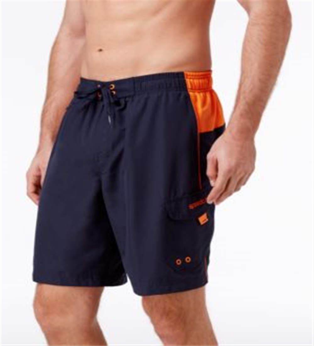 Calção de banho Speedo Sport Volley masculino - Azul-marinho - Laranja, tamanho pequeno