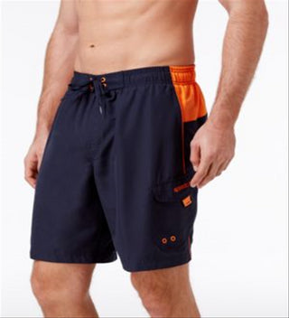 Calção de banho Speedo Sport Volley masculino - Azul-marinho - Laranja, tamanho pequeno