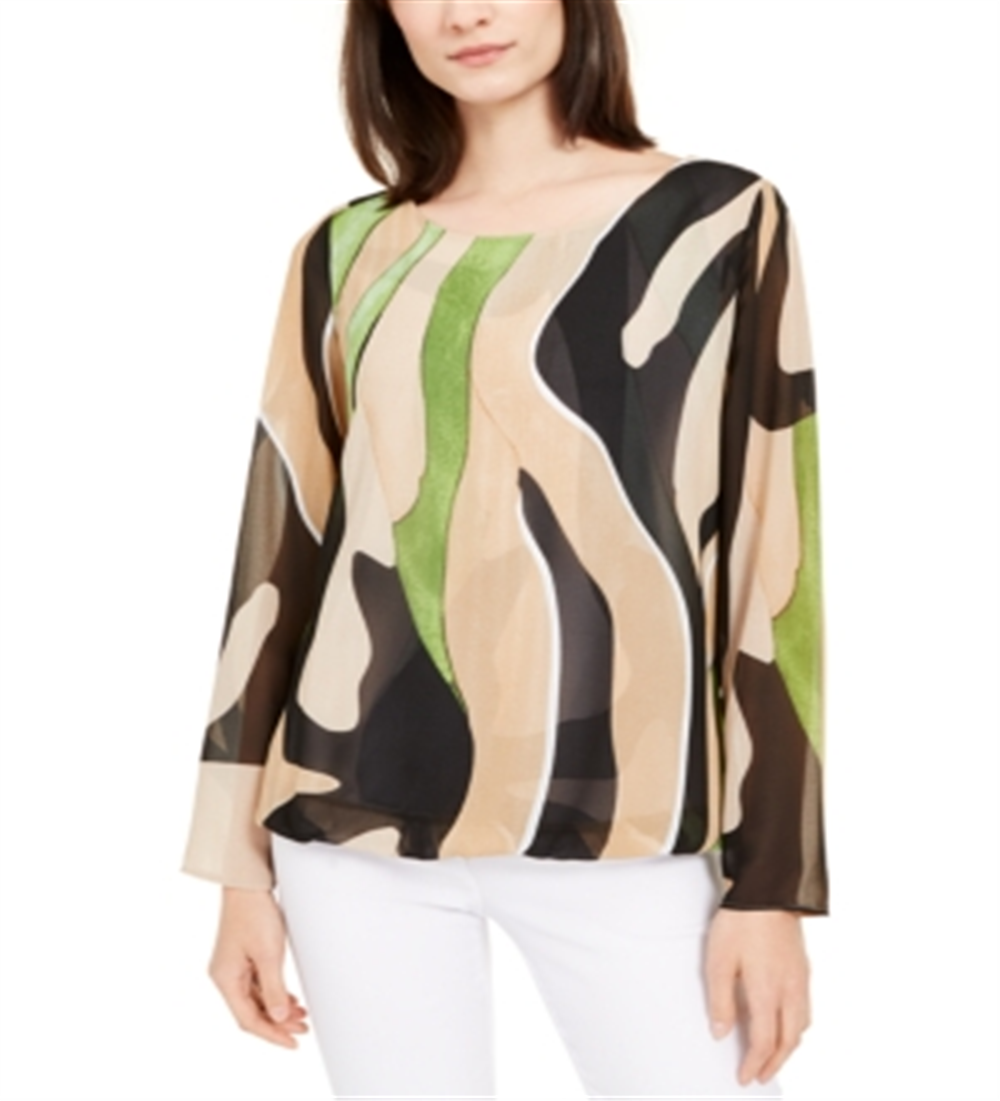 Blusa feminina Alfani com estampa de manga anjo e caramelo, tamanho pequeno GG