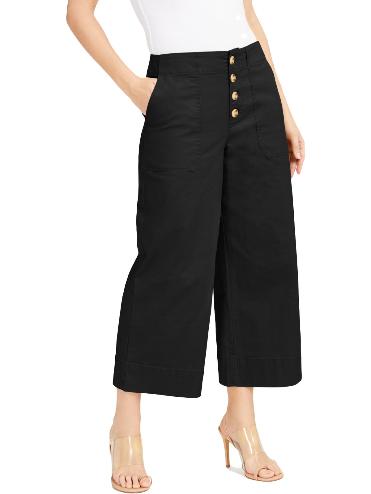 Calças culotte femininas INC Wide Leg Exposed Fly pretas tamanho 8