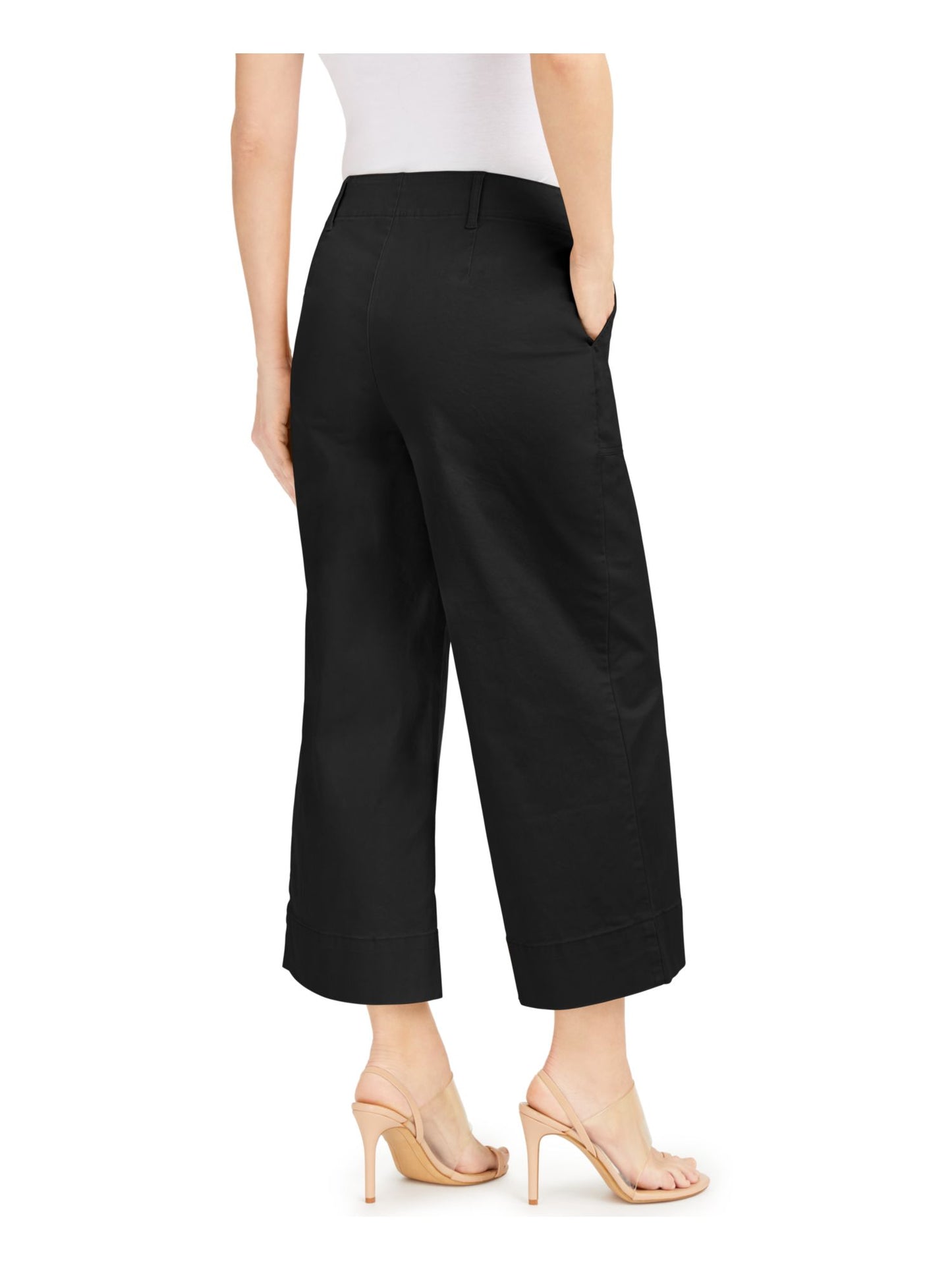 Calças culotte femininas INC Wide Leg Exposed Fly pretas tamanho 8