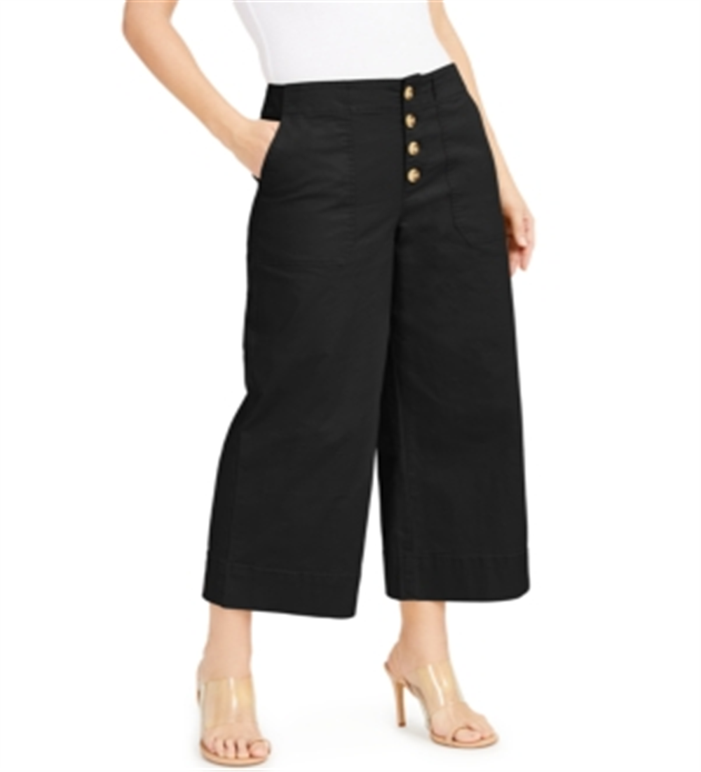 Calças culotte femininas INC Wide Leg Exposed Fly pretas tamanho 8