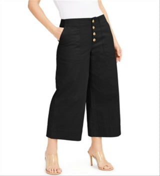 Calças culotte femininas INC Wide Leg Exposed Fly pretas tamanho 8