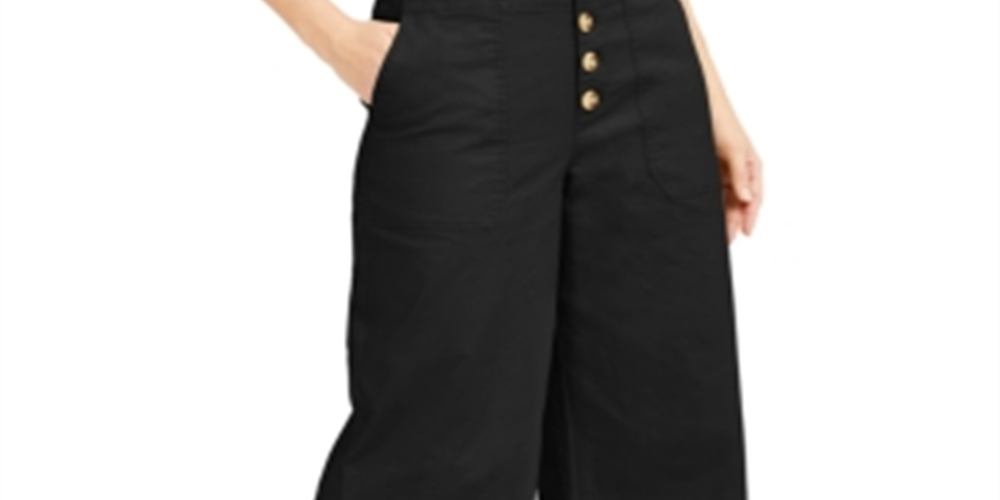 Calças culotte femininas INC Wide Leg Exposed Fly pretas tamanho 8