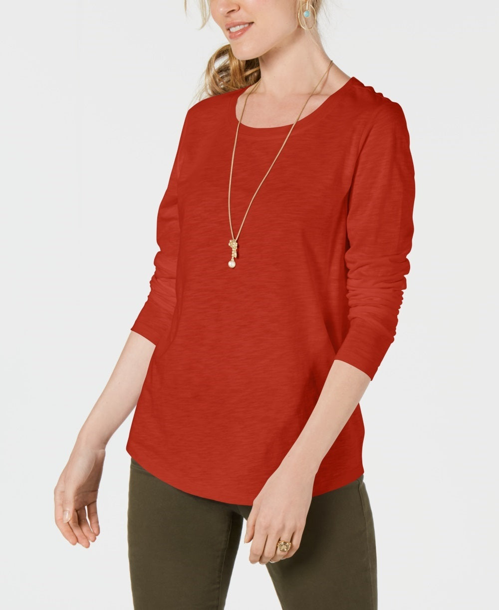 Blusa feminina de manga comprida e gola redonda, estilo &amp; co, laranja, tamanho extragrande