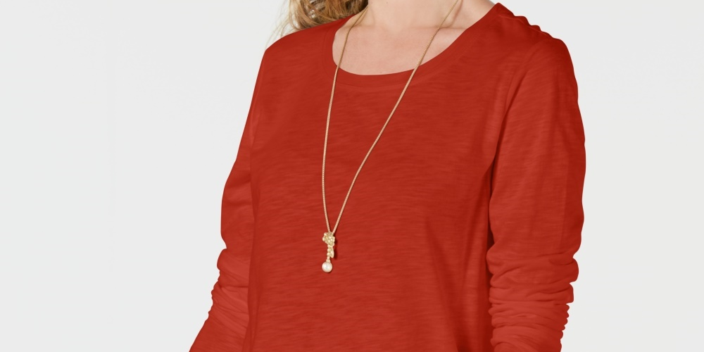 Blusa feminina de manga comprida e gola redonda, estilo &amp; co, laranja, tamanho extragrande