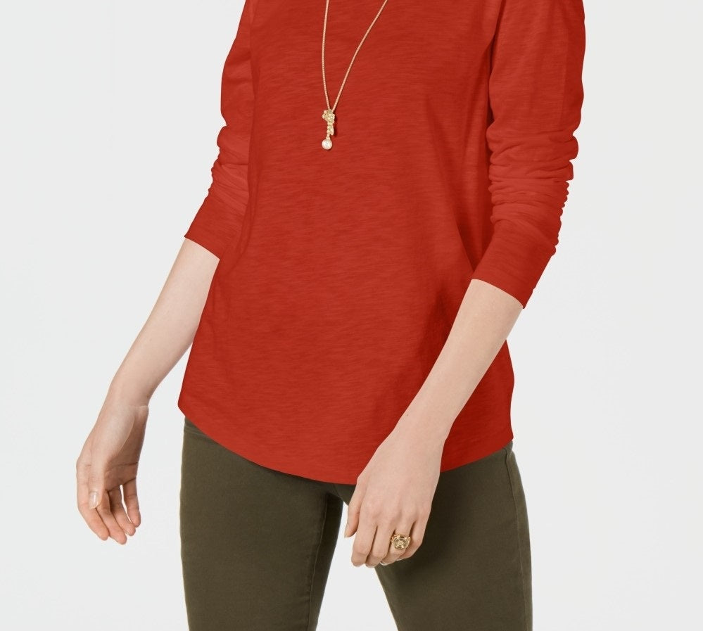 Blusa feminina de manga comprida e gola redonda, estilo &amp; co, laranja, tamanho extragrande