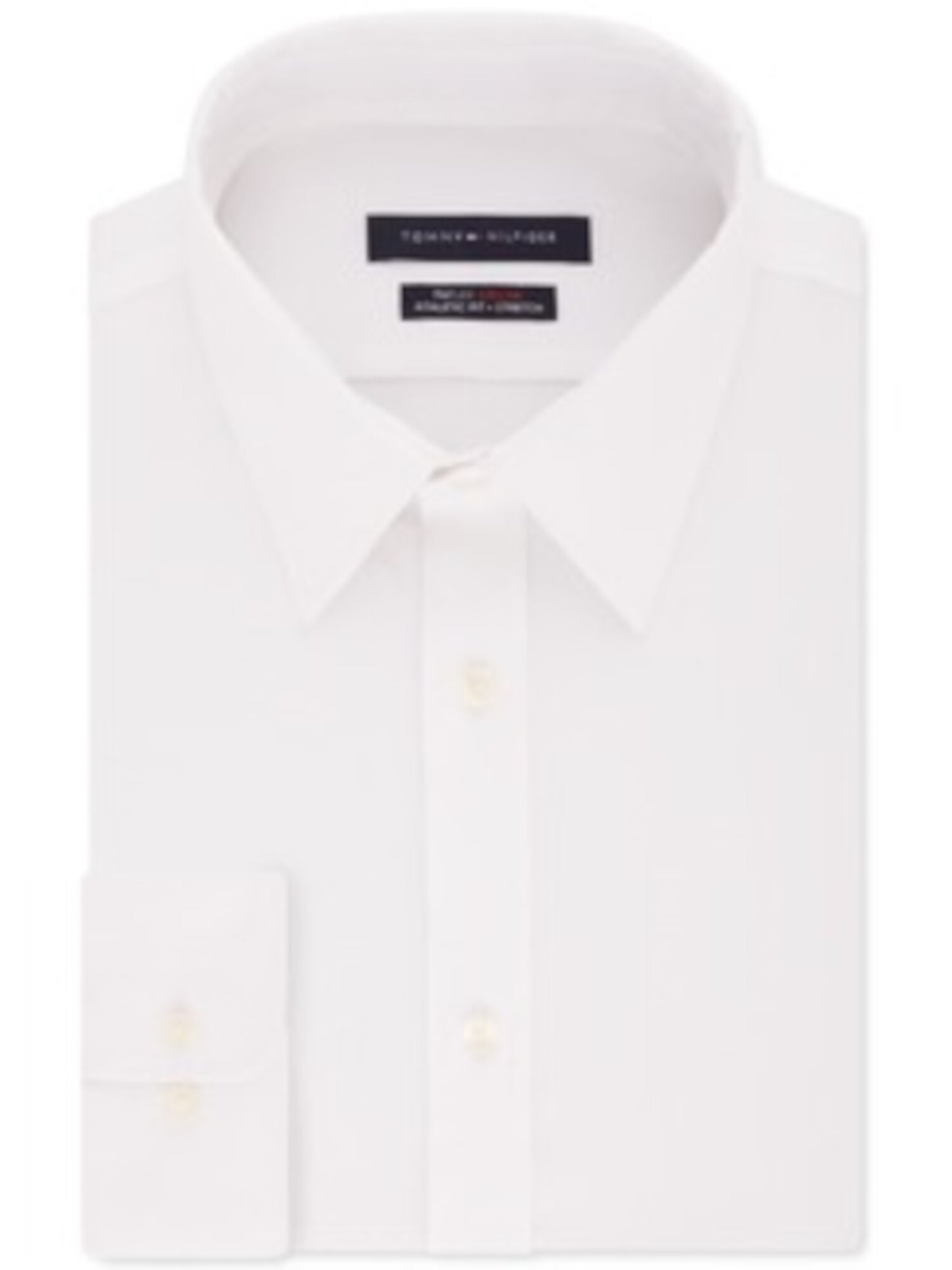 Camisa social masculina Tommy Hilfiger Athletic Fit Performance Stretch Th Flex Collar Solid, branca, tamanho 17-36/37