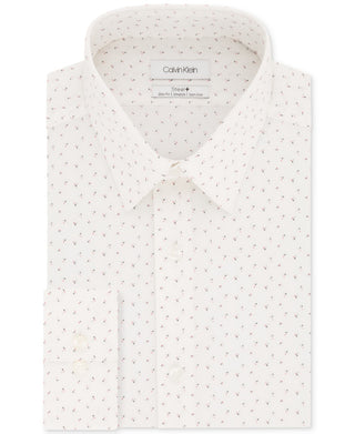 Camisa social Calvin Klein masculina Steel Slim-Fit, sem necessidade de passar, com elástico, estampa branca, vermelha, tamanho 14,5 x 32-33