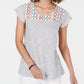 Blusa listrada de crochê de algodão estilo &amp; co feminina, branca, tamanho pequeno