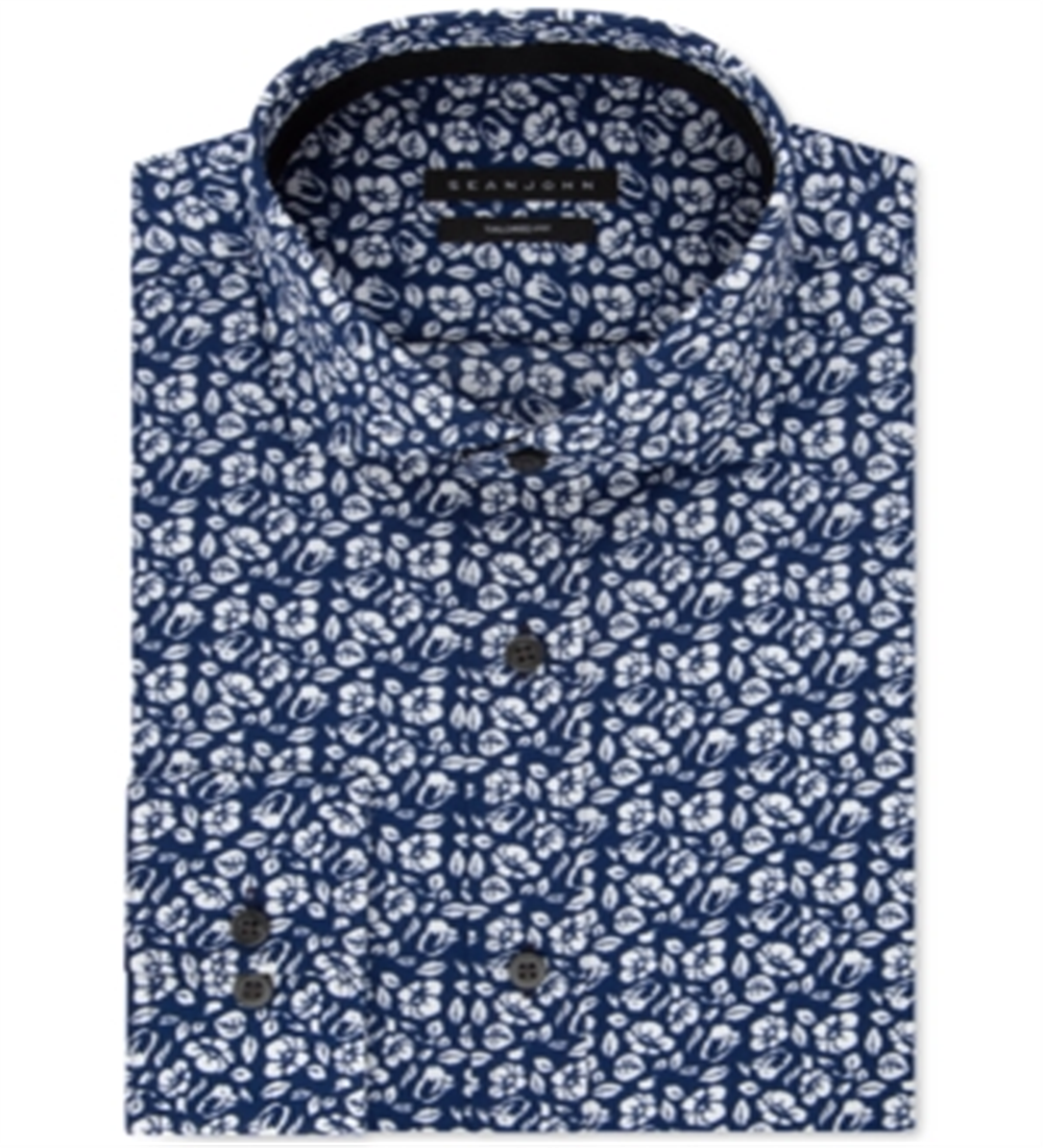 Camisa social masculina Sean John Classic Regular Fit estampada, azul-marinho, tamanho 2XL