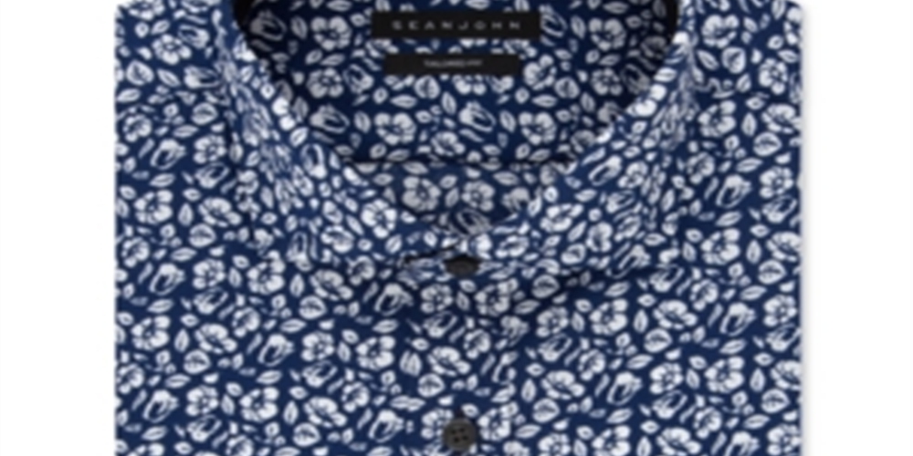 Camisa social masculina Sean John Classic Regular Fit estampada, azul-marinho, tamanho 2XL