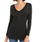 INC International Concepts Top feminino com decote em V e detalhes brilhantes, preto, tamanho X-S