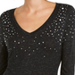 INC International Concepts Top feminino com decote em V e detalhes brilhantes, preto, tamanho X-S