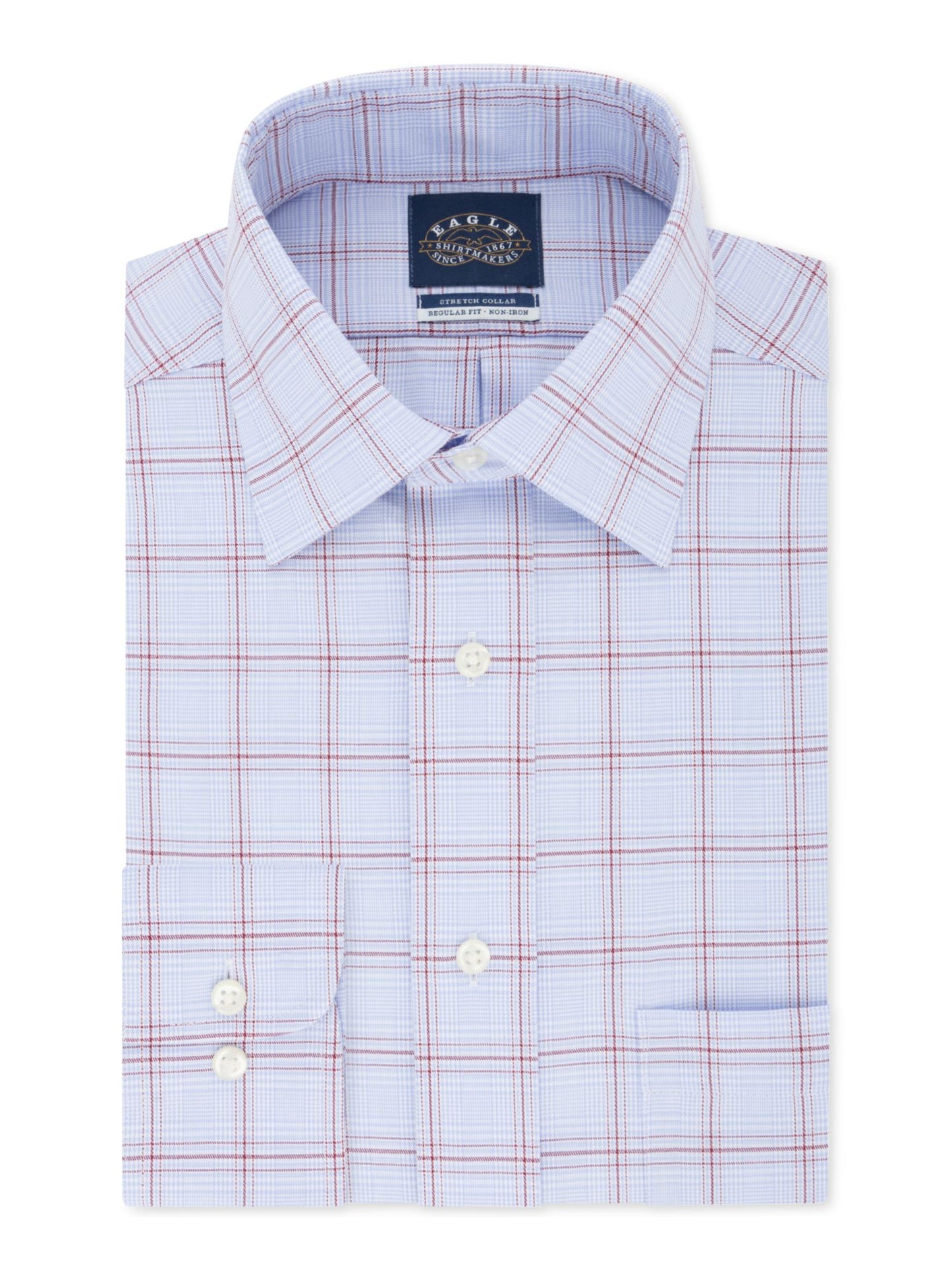 Camisa social xadrez Eagle Masculina Classic Regular Fit, sem passar a ferro, gola elástica, azul, tamanho GG
