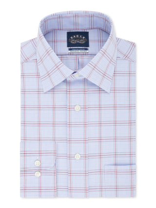 Eagle Men's Classic Regular Fit Non Iron Stretch Collar Check Dress Shirt Blue Size XL