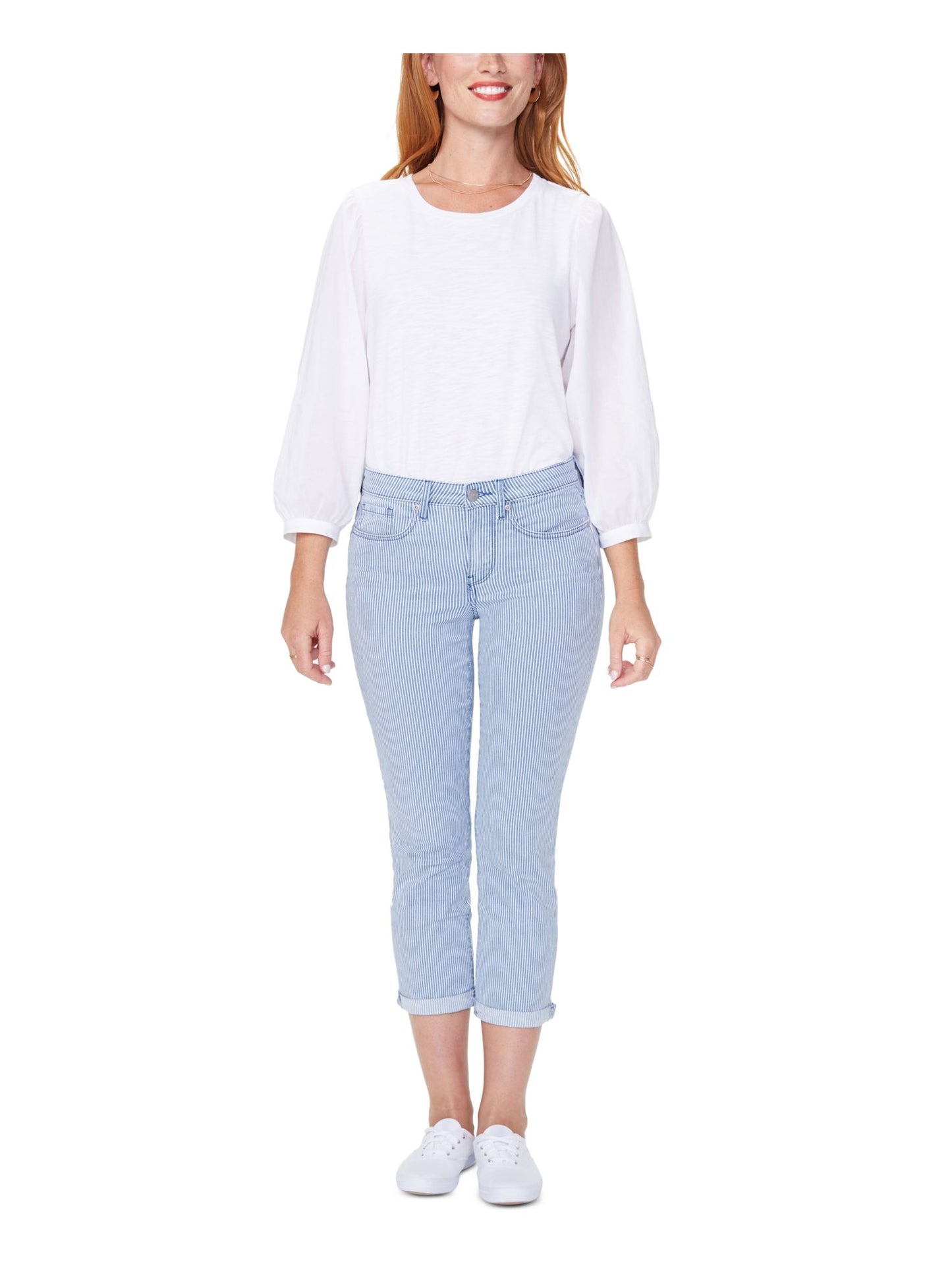 Calça jeans skinny azul listrada com bolsos NYDJ feminina, tamanho 0