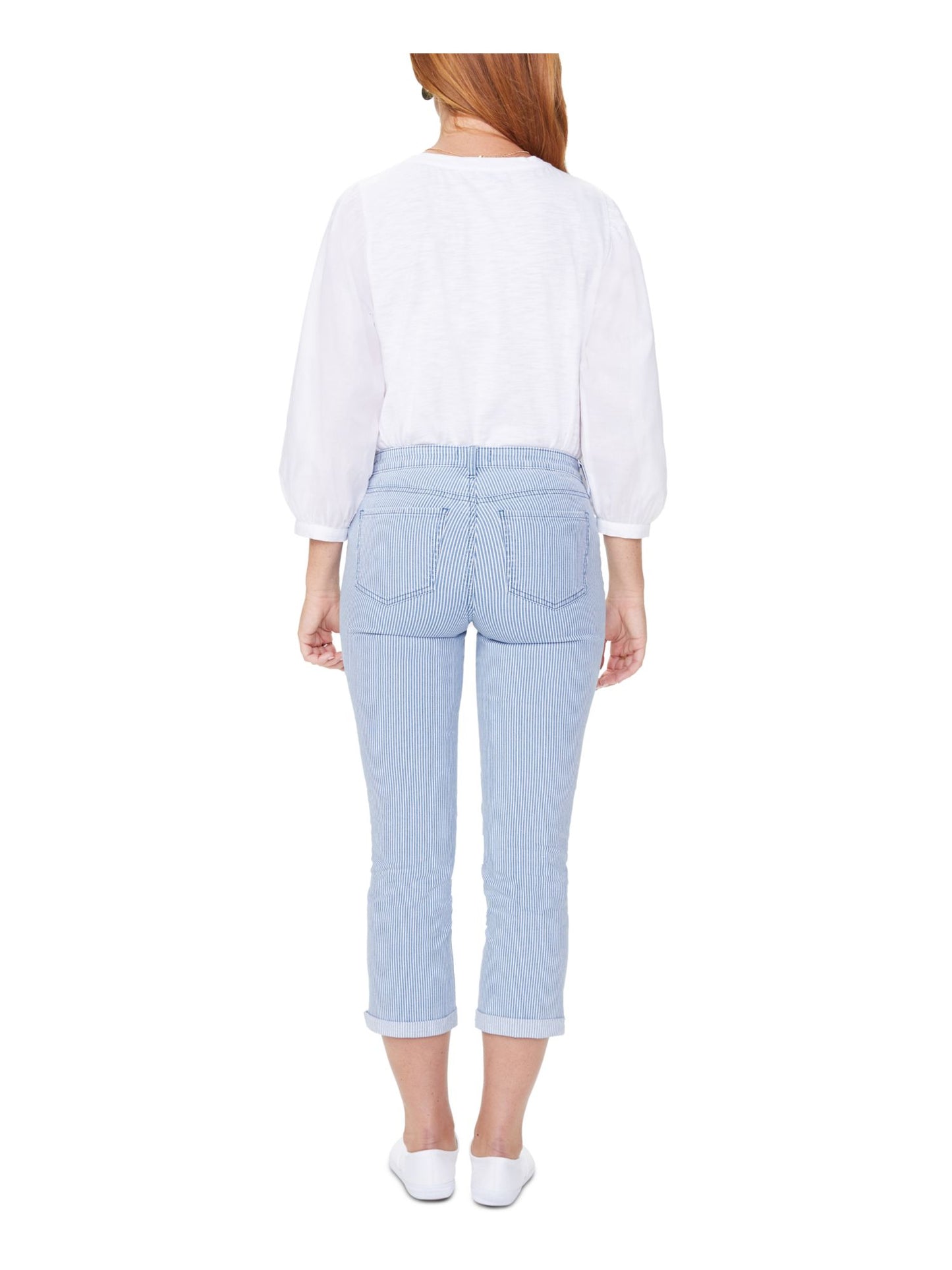 Calça jeans skinny azul listrada com bolsos NYDJ feminina, tamanho 0