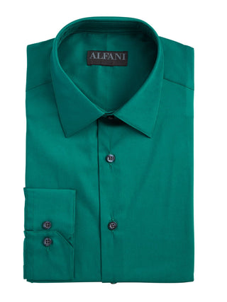 Camisa social masculina Alfani Slim Fit Performance Stretch Easy Care Solid, verde, tamanho GG