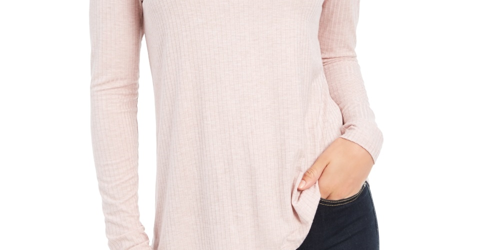 Blusa feminina Charter Club com gola alta canelada mesclada, rosa, tamanho X-S