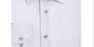 Camisa social masculina Alfani com estampa geométrica azul, tamanho 16X16
