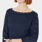 Vestido feminino Karen Scott com decote canoa e tachas, azul, tamanho pequeno G