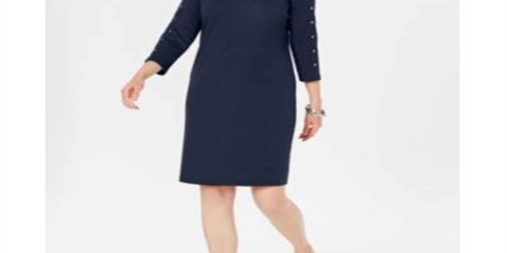 Vestido feminino Karen Scott com decote canoa e tachas, azul, tamanho pequeno G