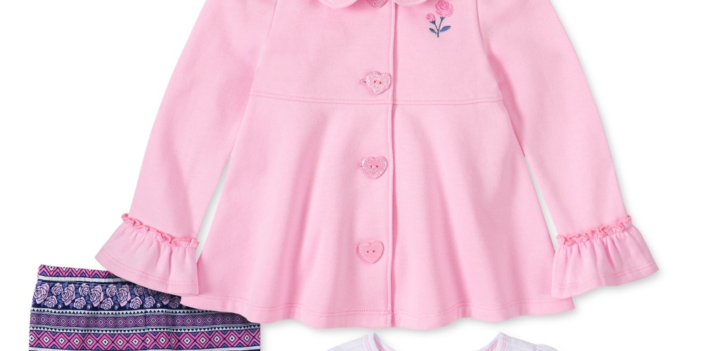 Conjunto infantil Headquarters para meninas, 3 peças, jaqueta de lã, top e leggings estampados, tamanhos variados, 2T