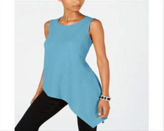 Blusa feminina Alfani com bainha assimétrica, azul, tamanho pequeno GG