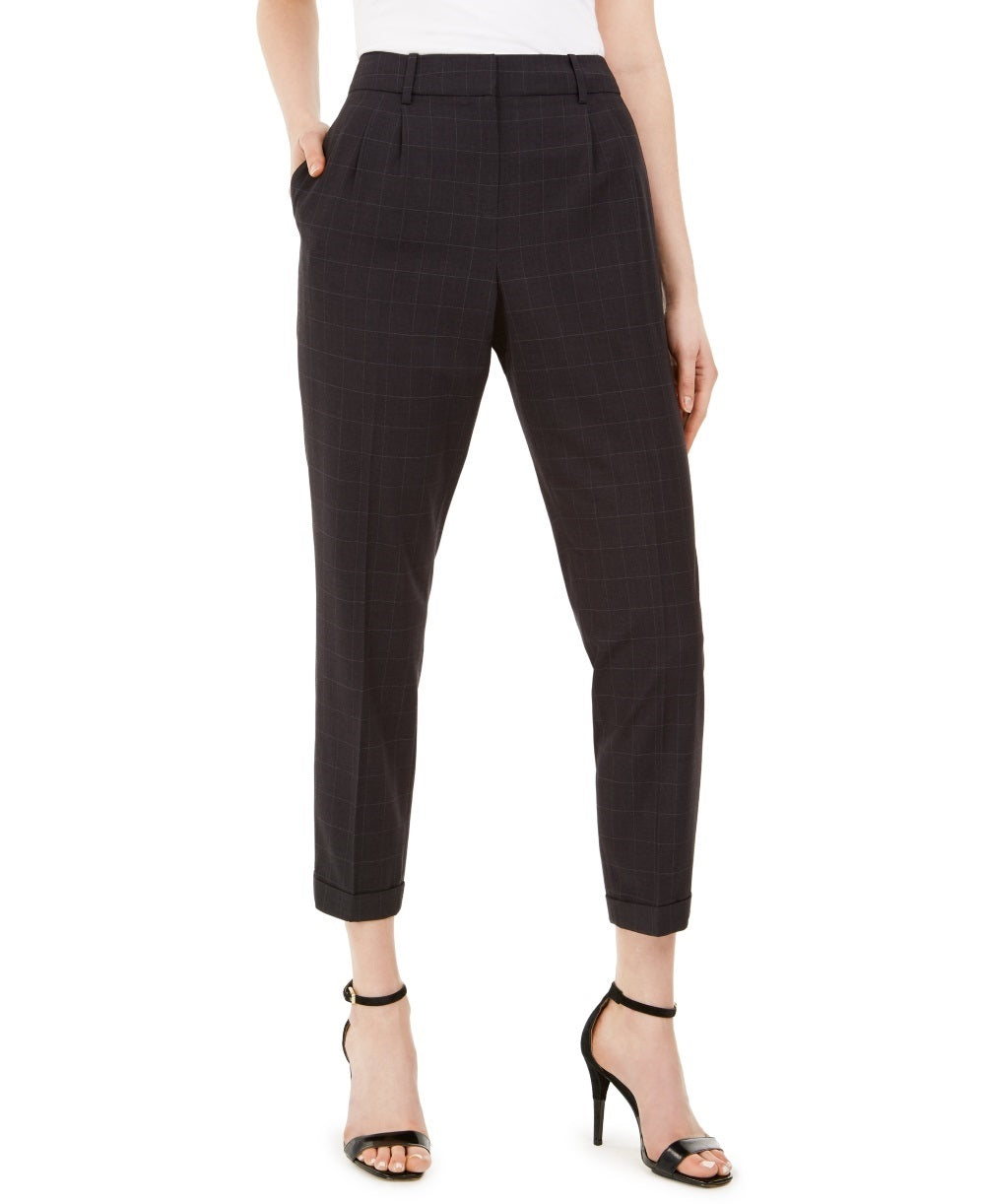 Calça Calvin Klein Feminina Slim-Leg Windowpane Preta Tamanho 8