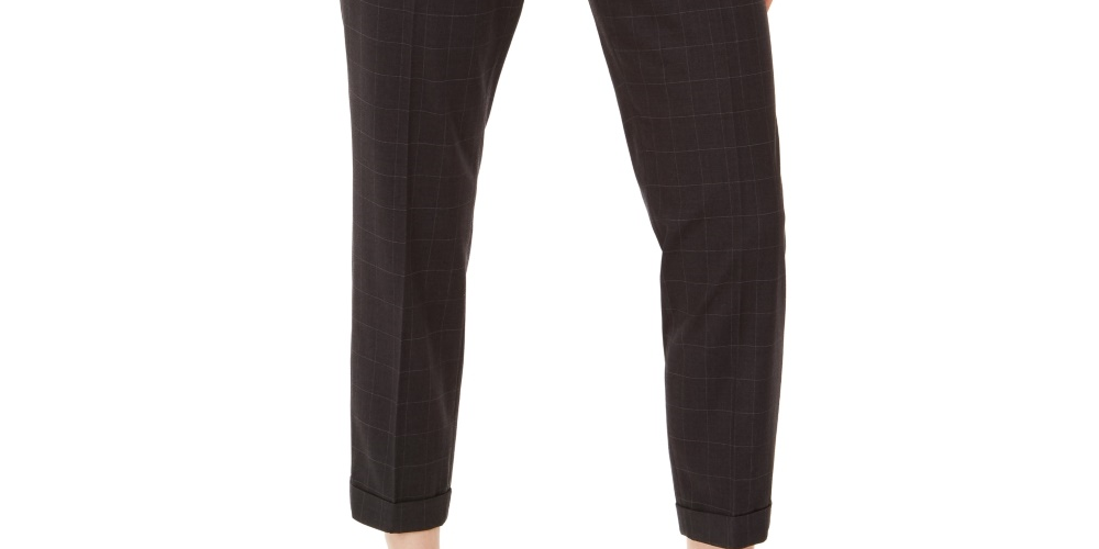 Calça Calvin Klein Feminina Slim-Leg Windowpane Preta Tamanho 8