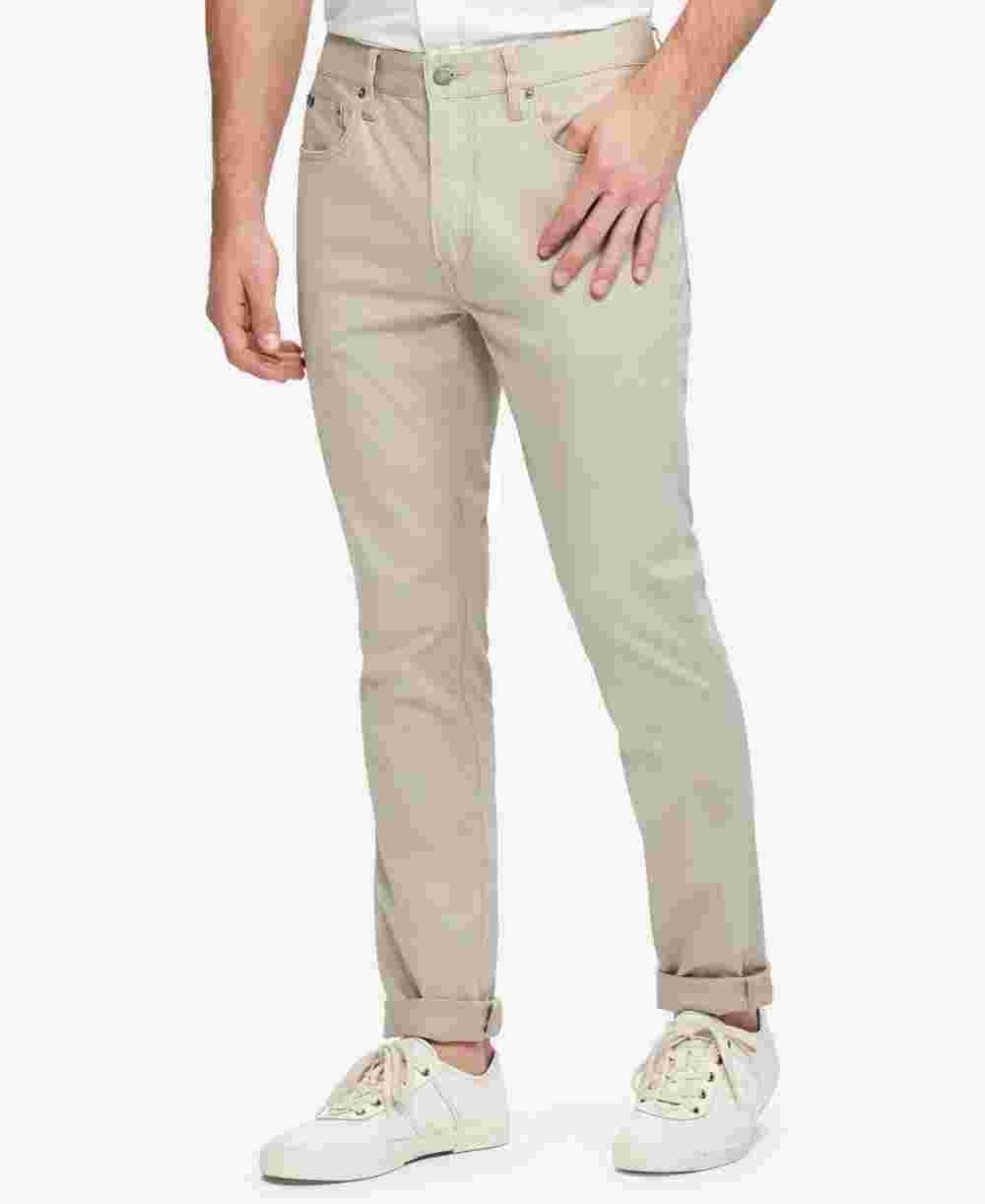 Calça Ralph Lauren Varick Slim Straight Cetim Masculina Bege Tamanho 42X32