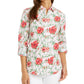 Charter Club Blusa feminina com estampa frontal de botões e mangas bufantes, tamanho pequeno, rosa