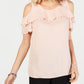 Blusa feminina com babados e ombros de fora, tamanho P, laranja, da coleção JM