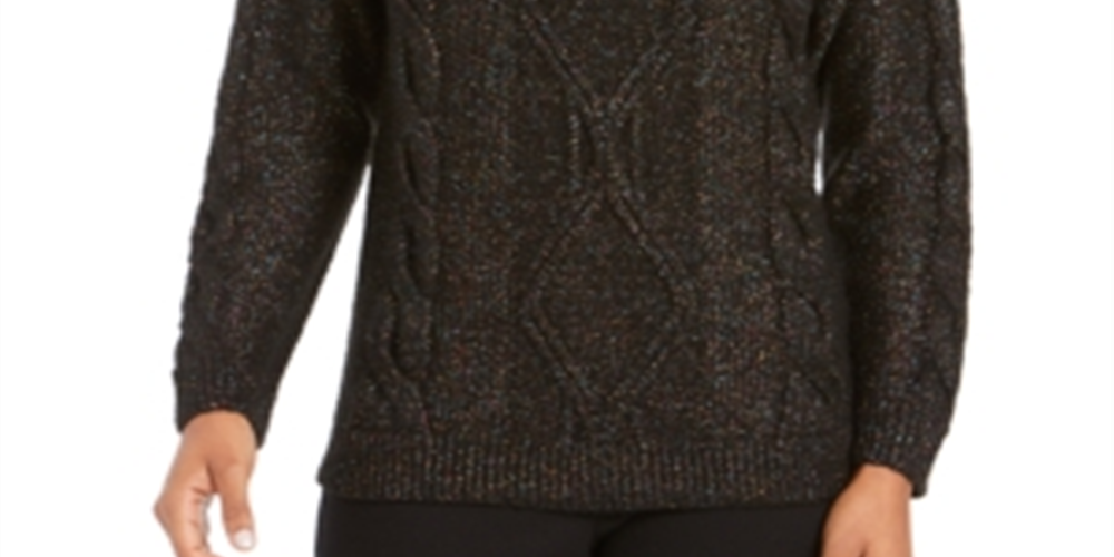 Suéter feminino Charter Club com glitter, manga comprida, gola alta, preto, tamanho pequeno