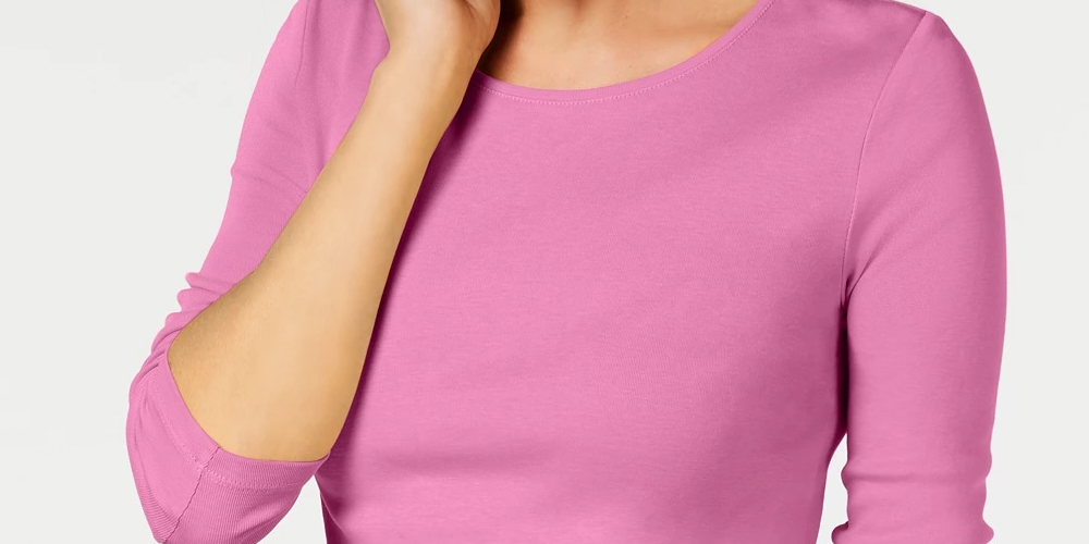 Camiseta feminina de manga comprida de algodão Pima Charter Club, rosa, tamanho grande