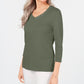 Blusa feminina Karen Scott de algodão com decote em V e acabamento em botões, verde, tamanho pequeno