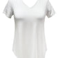Camiseta feminina com decote em V da coleção JM, branca, tamanho pequeno