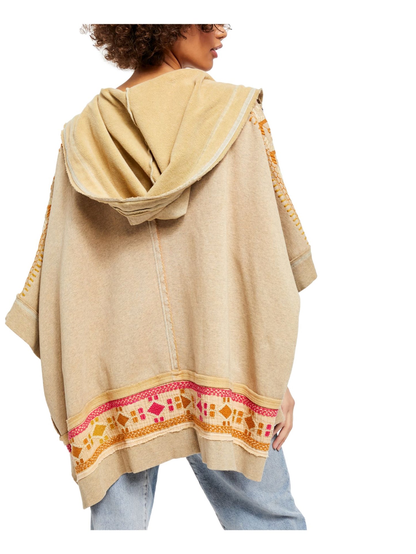 Suéter PONCHO com capuz e manga 3/4 feminino Free People, marrom, tamanho X-S