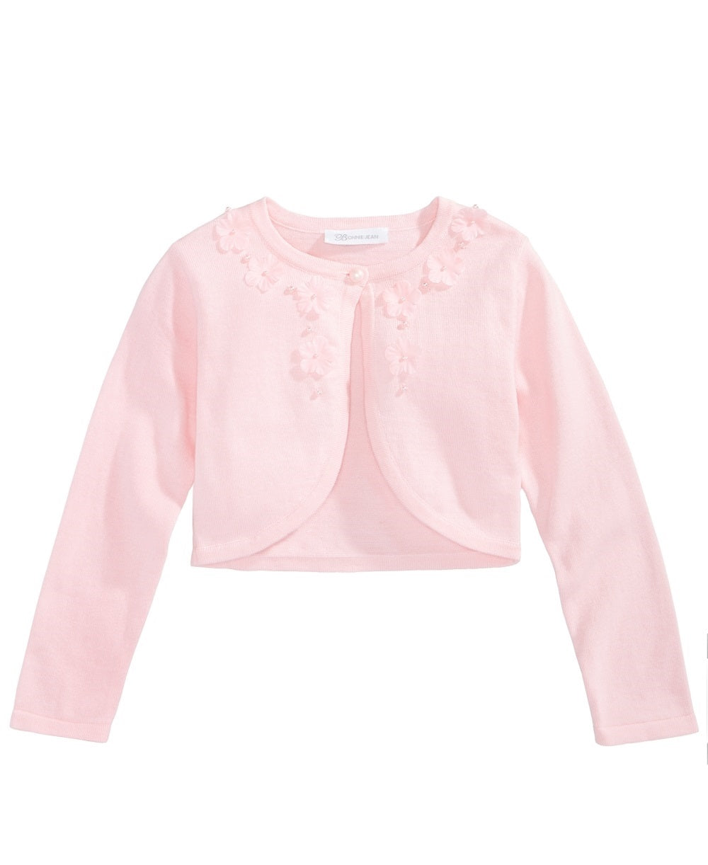 Cardigan de algodão com acabamento floral para meninas Bonnie Jean, rosa, tamanho 6