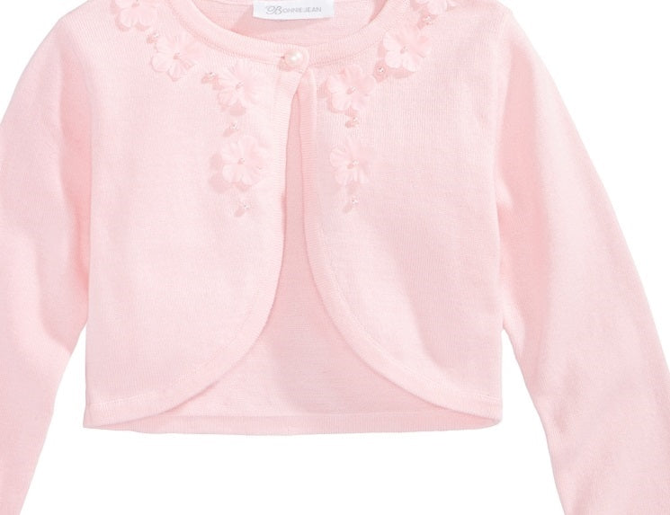 Cardigan de algodão com acabamento floral para meninas Bonnie Jean, rosa, tamanho 6
